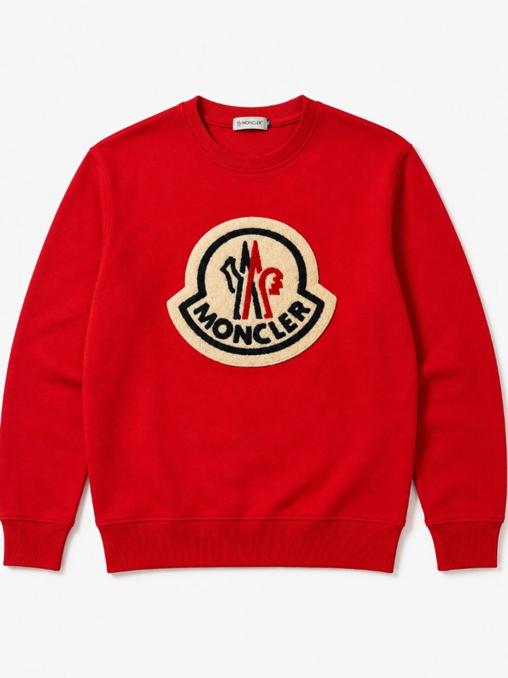 Moncler Red Logo Crewneck Sweatshirt – Large Chenille Patch